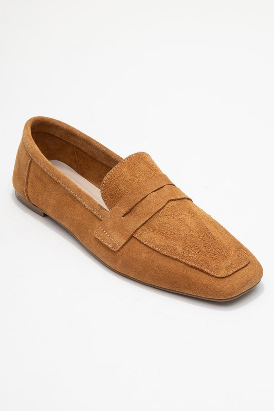 Morne - Mocasín de cuero genuino de ante color coñac (mujer)