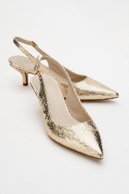 Valor - Zapato de tacón con punta y estampado dorado (Mujer)