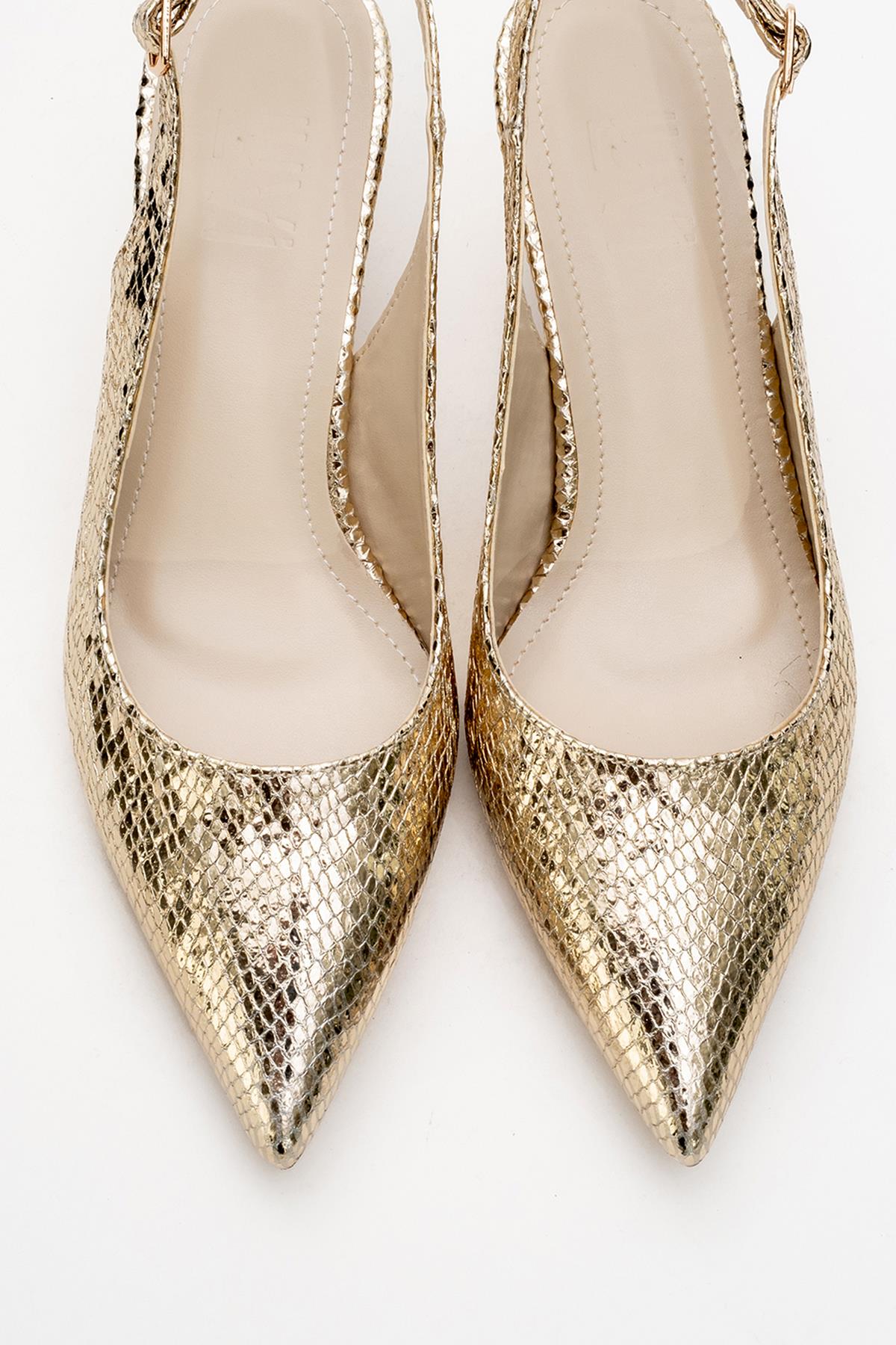 Valor - Zapato de tacón con punta y estampado dorado (Mujer)