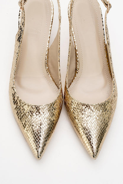 Valor - Zapato de tacón con punta y estampado dorado (Mujer)