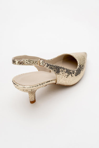 Valor - Zapato de tacón con punta y estampado dorado (Mujer)