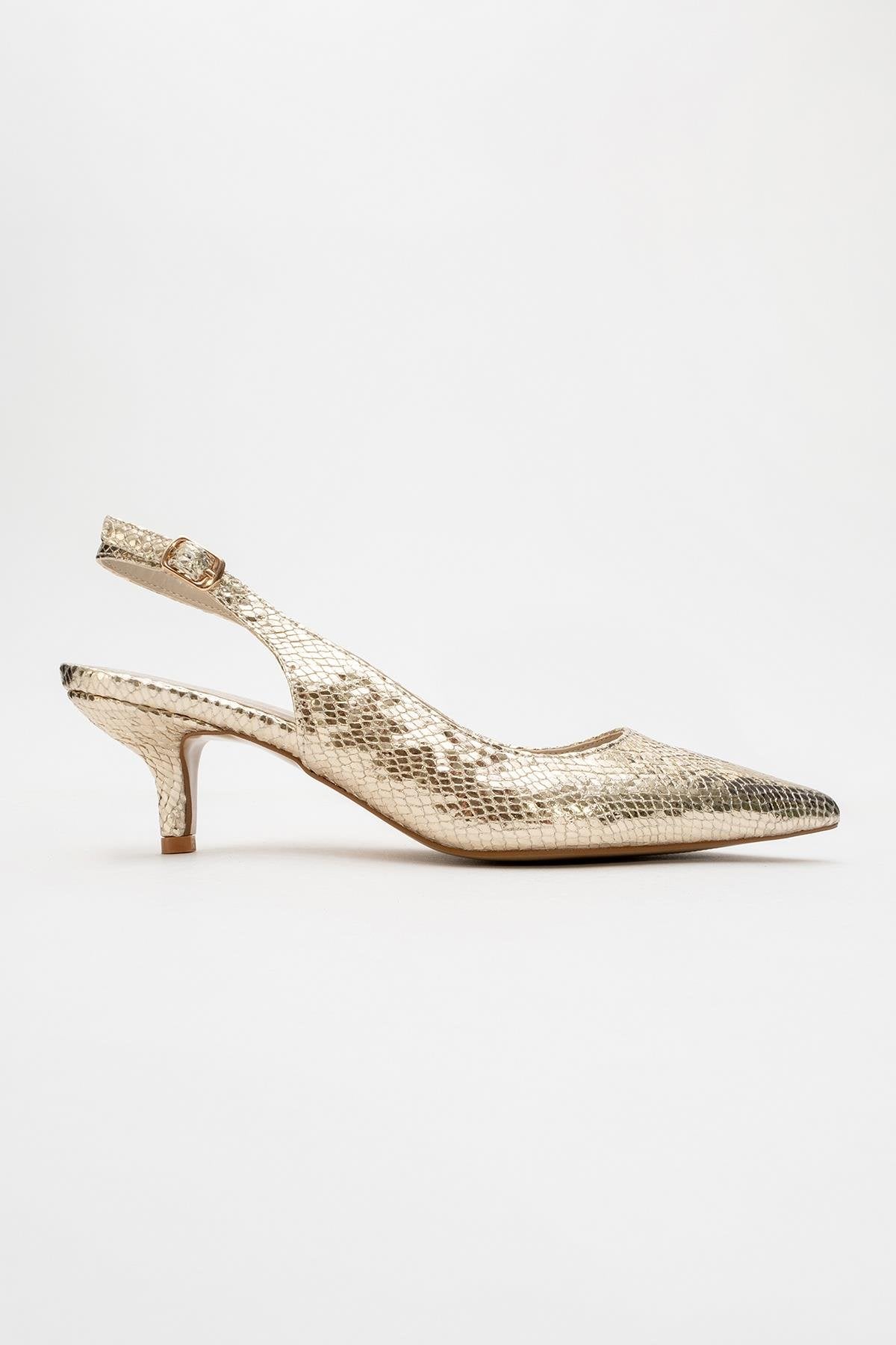 Valor - Zapato de tacón con punta y estampado dorado (Mujer)