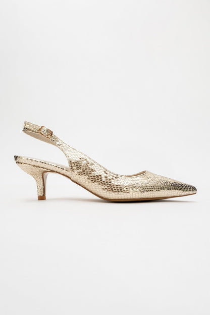 Valor - Zapato de tacón con punta y estampado dorado (Mujer)