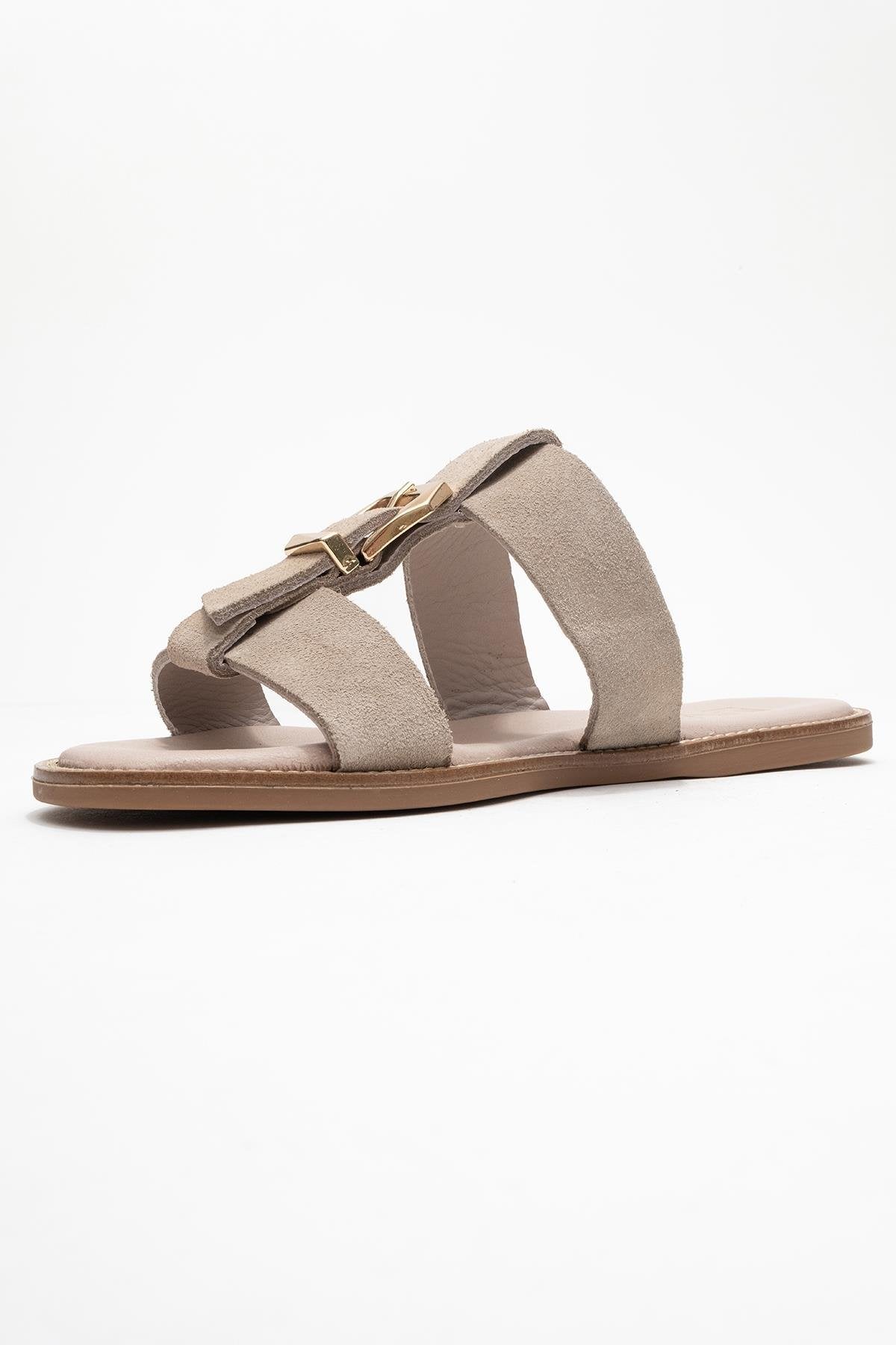 Sveta - Sandalia de Cuero Ante Color Beige con Hebilla (Mujer)