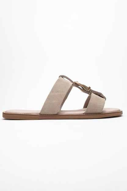 Sveta - Sandalia de Cuero Ante Color Beige con Hebilla (Mujer)