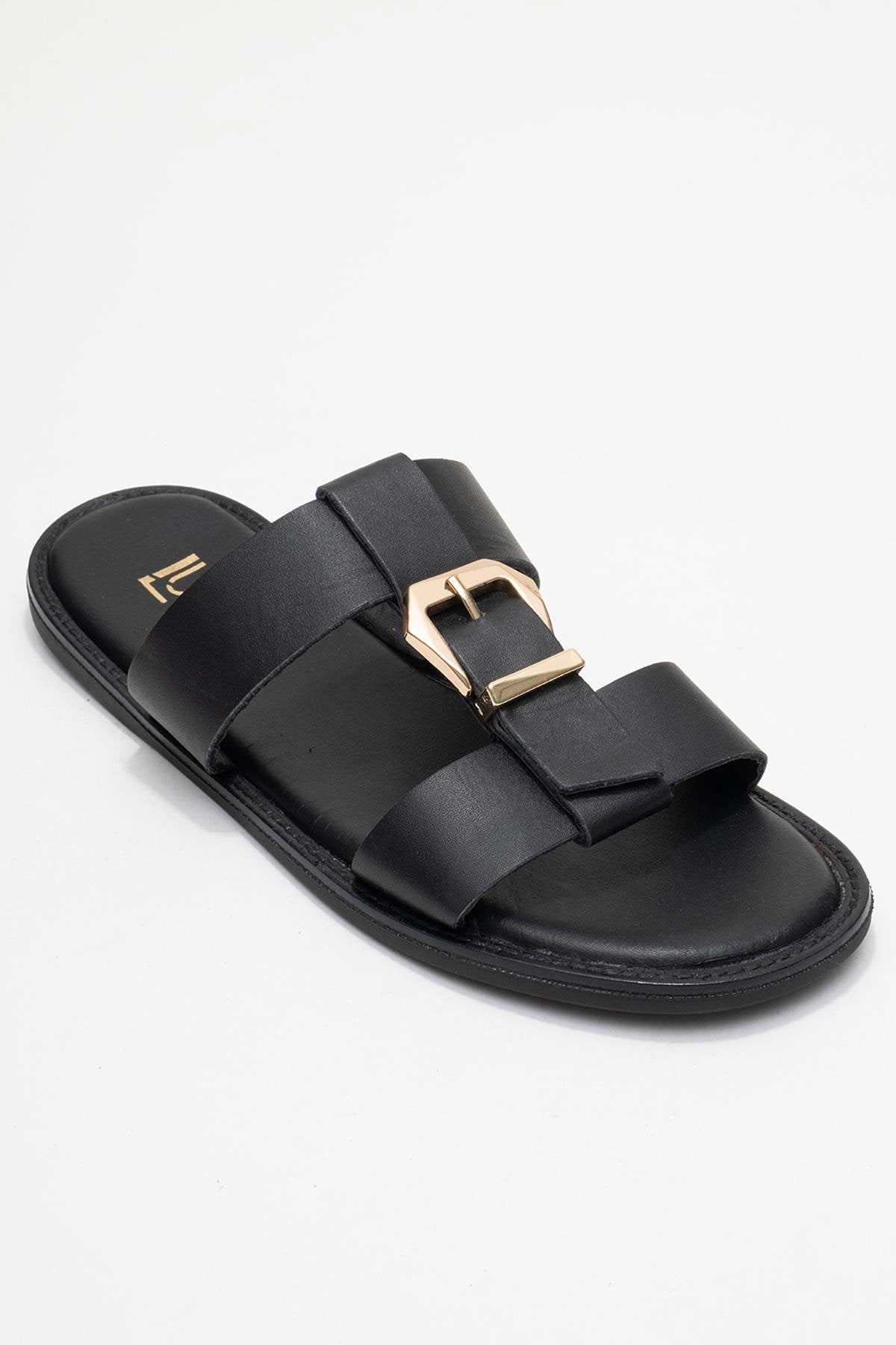 Sveta - Black Leather Buckled Sandal (Women)