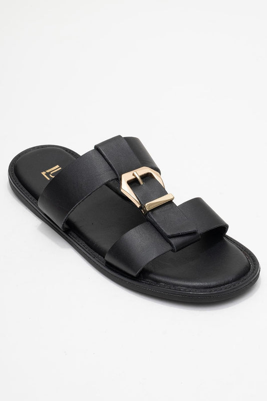Sveta - Sandalia de Cuero Negro con Hebilla (Mujer)
