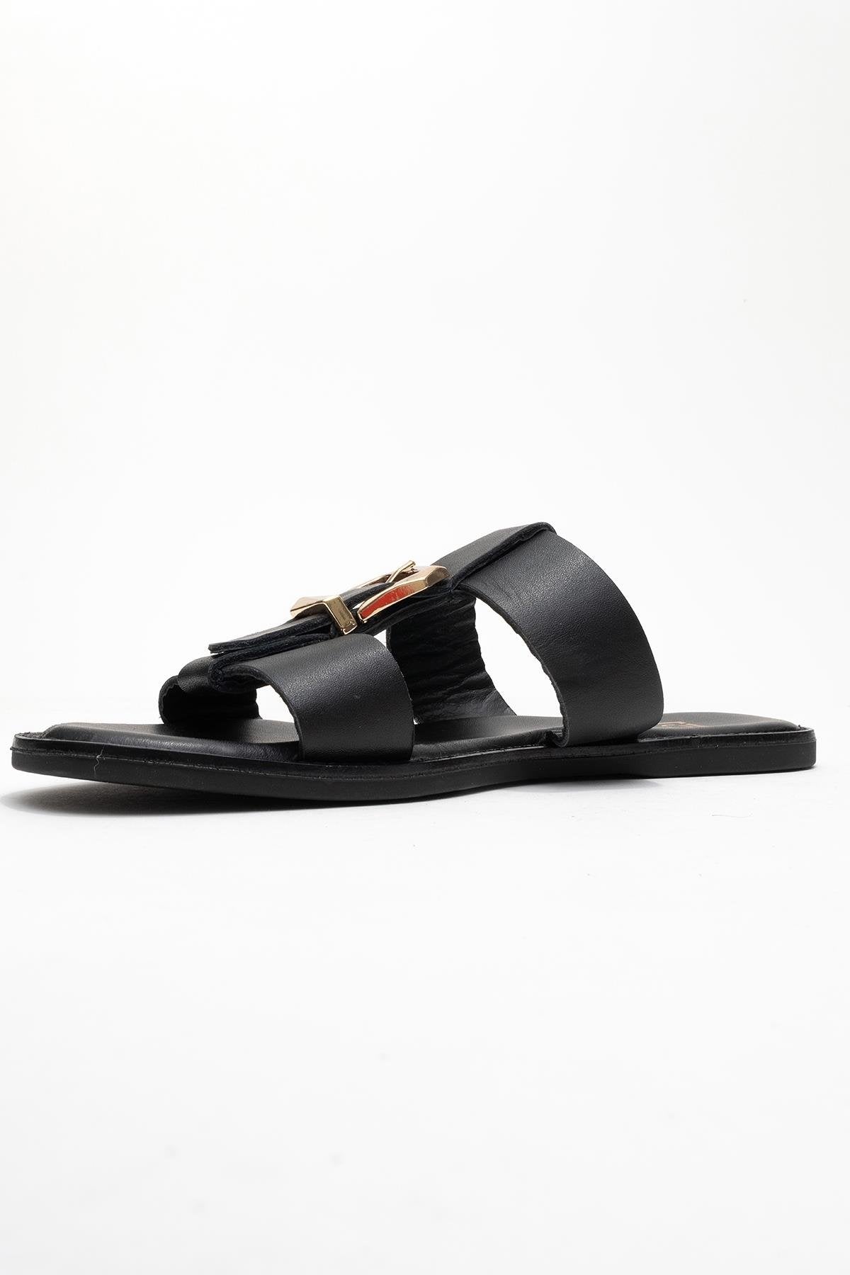 Sveta - Black Leather Buckled Sandal (Women)