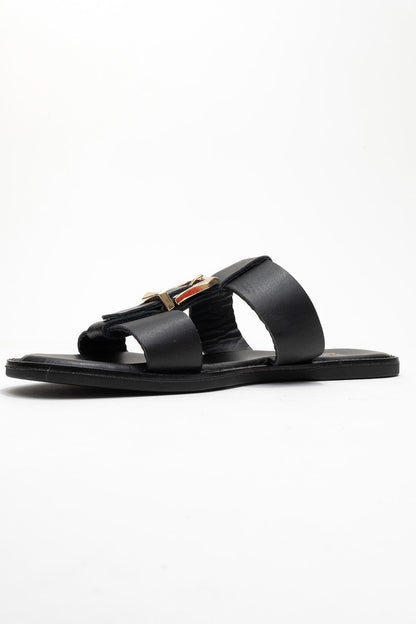 Sveta - Black Leather Buckled Sandal (Women)