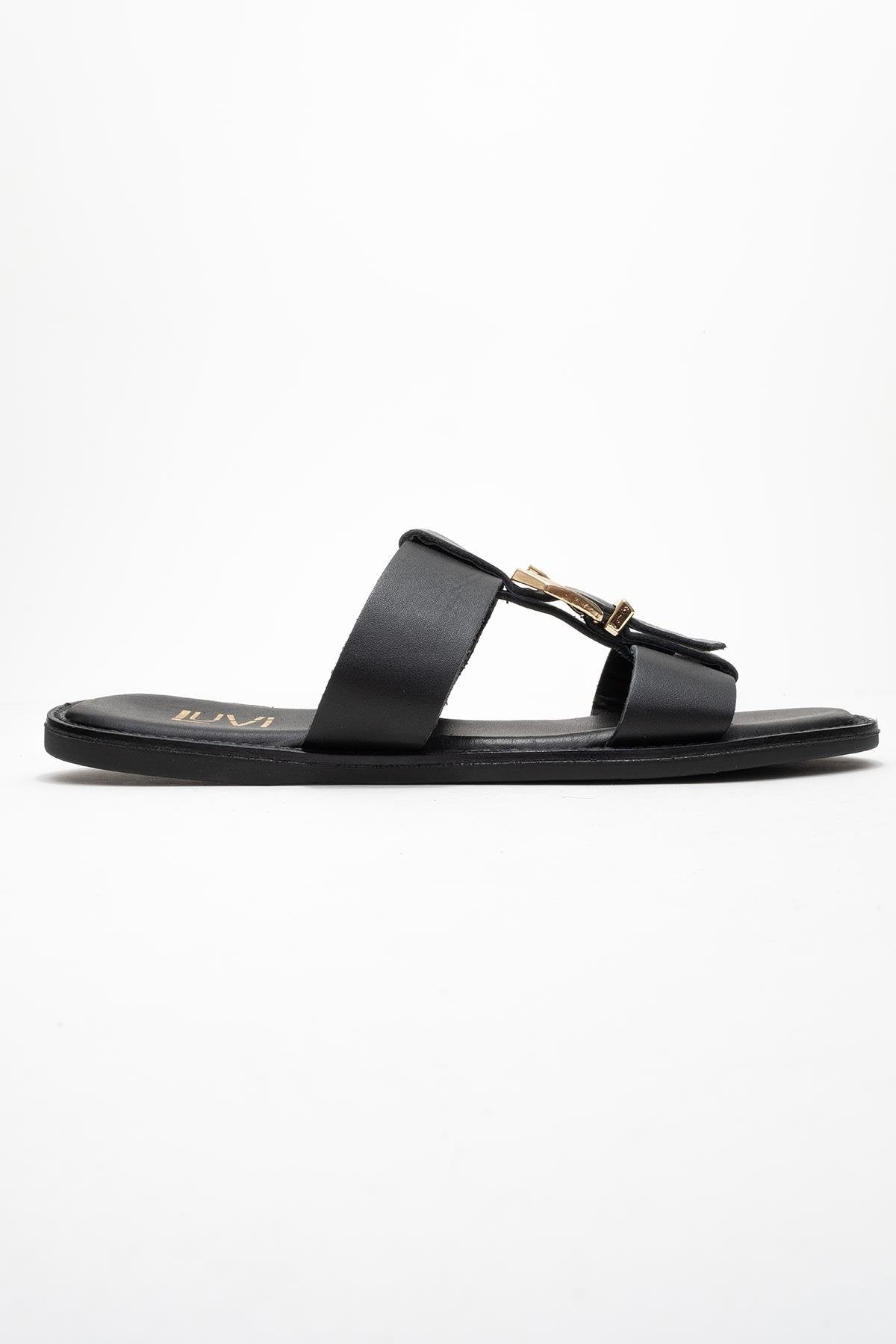 Sveta - Black Leather Buckled Sandal (Women)