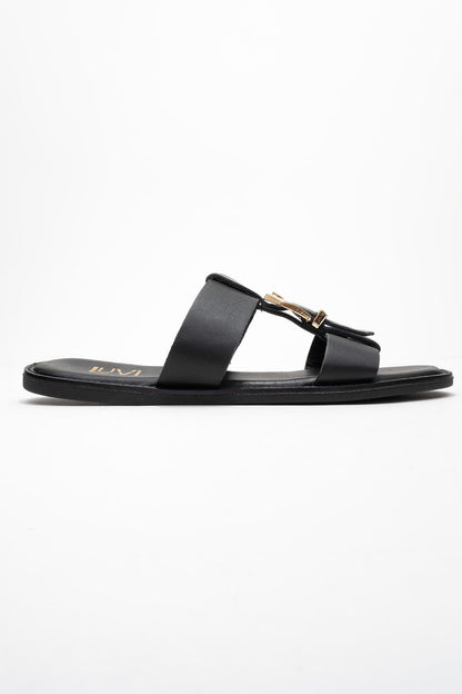 Sveta - Black Leather Buckled Sandal (Women)