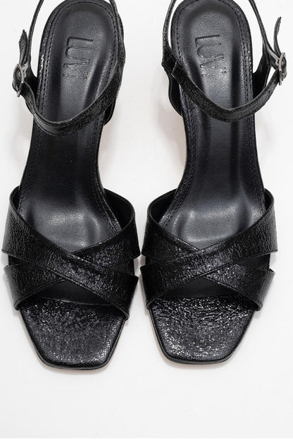 Melin - Sandalia de aguja con tiras cruzadas y patrón en negro (Mujer)