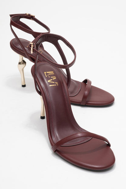 Jasmin - Zapatos de Tacón de Tira Única Color Borgoña (Mujer)