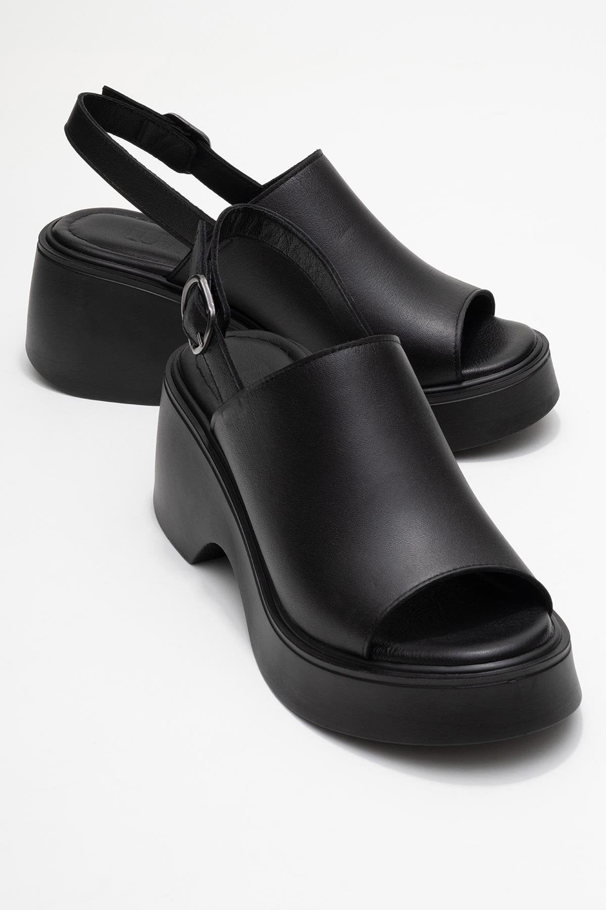 Power - Cuñas de plataforma de cuero negro (Mujer)