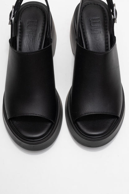 Power - Cuñas de plataforma de cuero negro (Mujer)