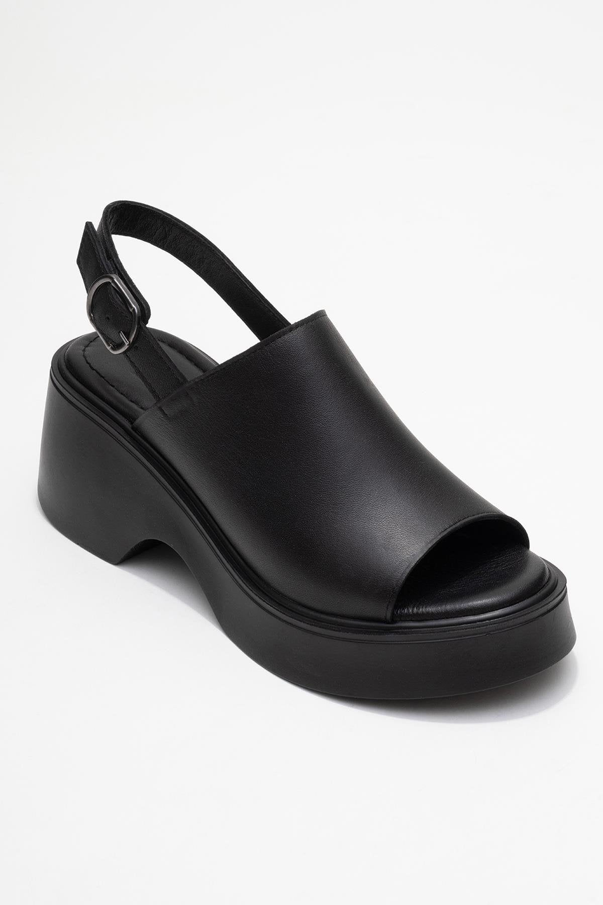 Power - Cuñas de plataforma de cuero negro (Mujer)