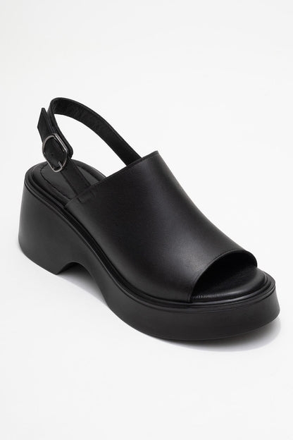Power - Cuñas de plataforma de cuero negro (Mujer)