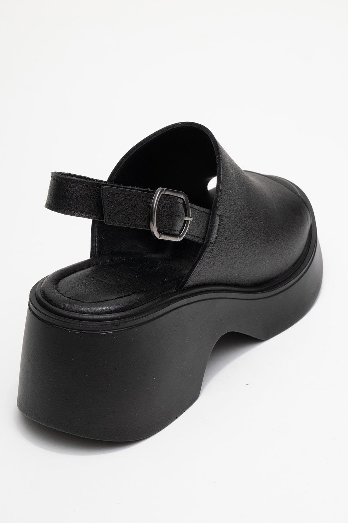Power - Cuñas de plataforma de cuero negro (Mujer)