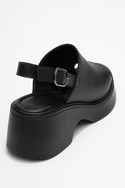 Power - Cuñas de plataforma de cuero negro (Mujer)