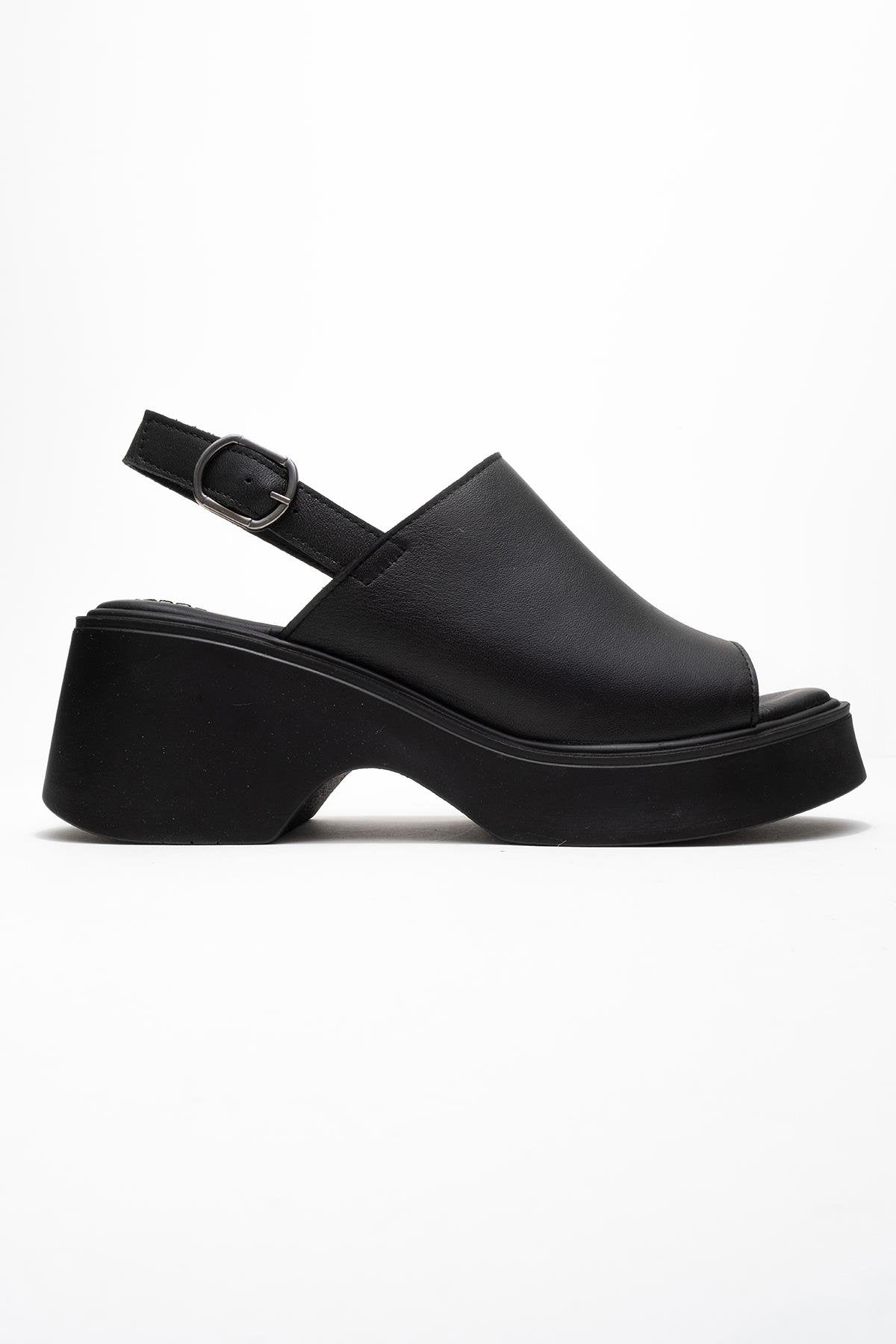 Power - Cuñas de plataforma de cuero negro (Mujer)