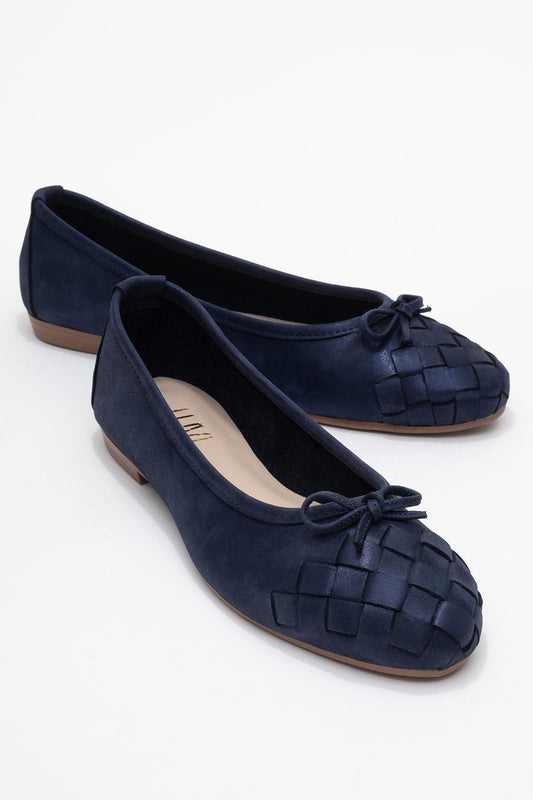 03 - Bailarina de cuero genuino con purpurina azul marino (Mujer)