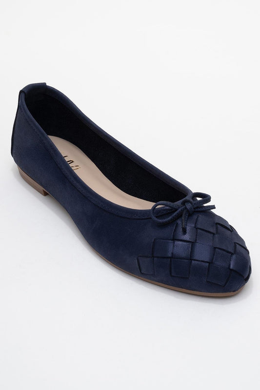 03 - Navy Glitter Genuine Leather Ballet Flat (Women)