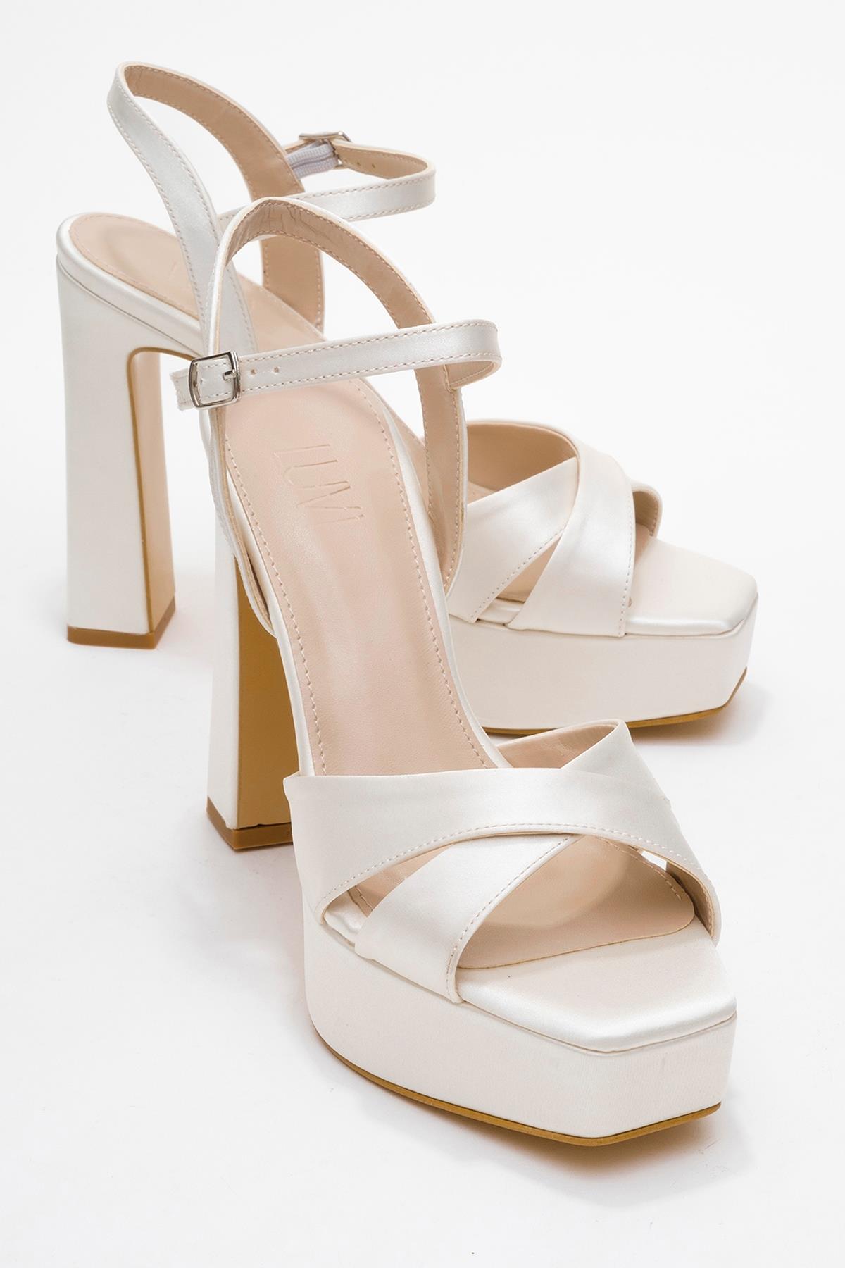Yulia - Ivory Satin Cross-Strap Platform Heel Shoe (Women)