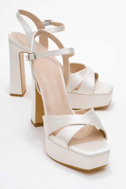 Yulia - Ivory Satin Cross-Strap Platform Heel Shoe (Women)