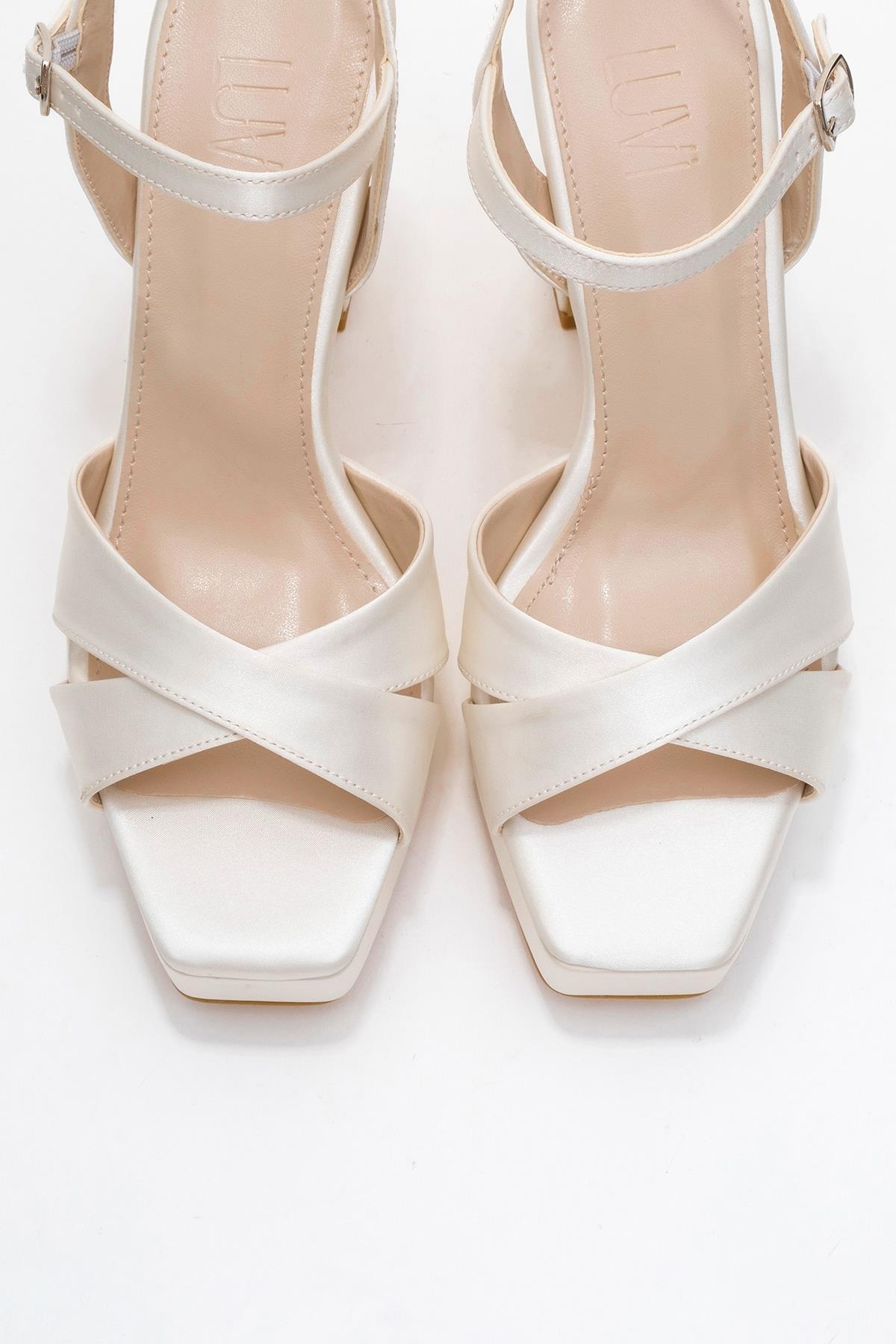 Yulia - Ivory Satin Cross-Strap Platform Heel Shoe (Women)