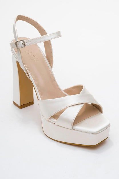 Yulia - Ivory Satin Cross-Strap Platform Heel Shoe (Women)