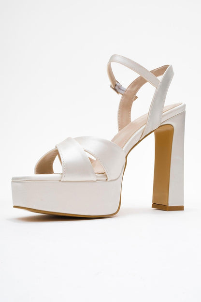 Yulia - Ivory Satin Cross-Strap Platform Heel Shoe (Women)