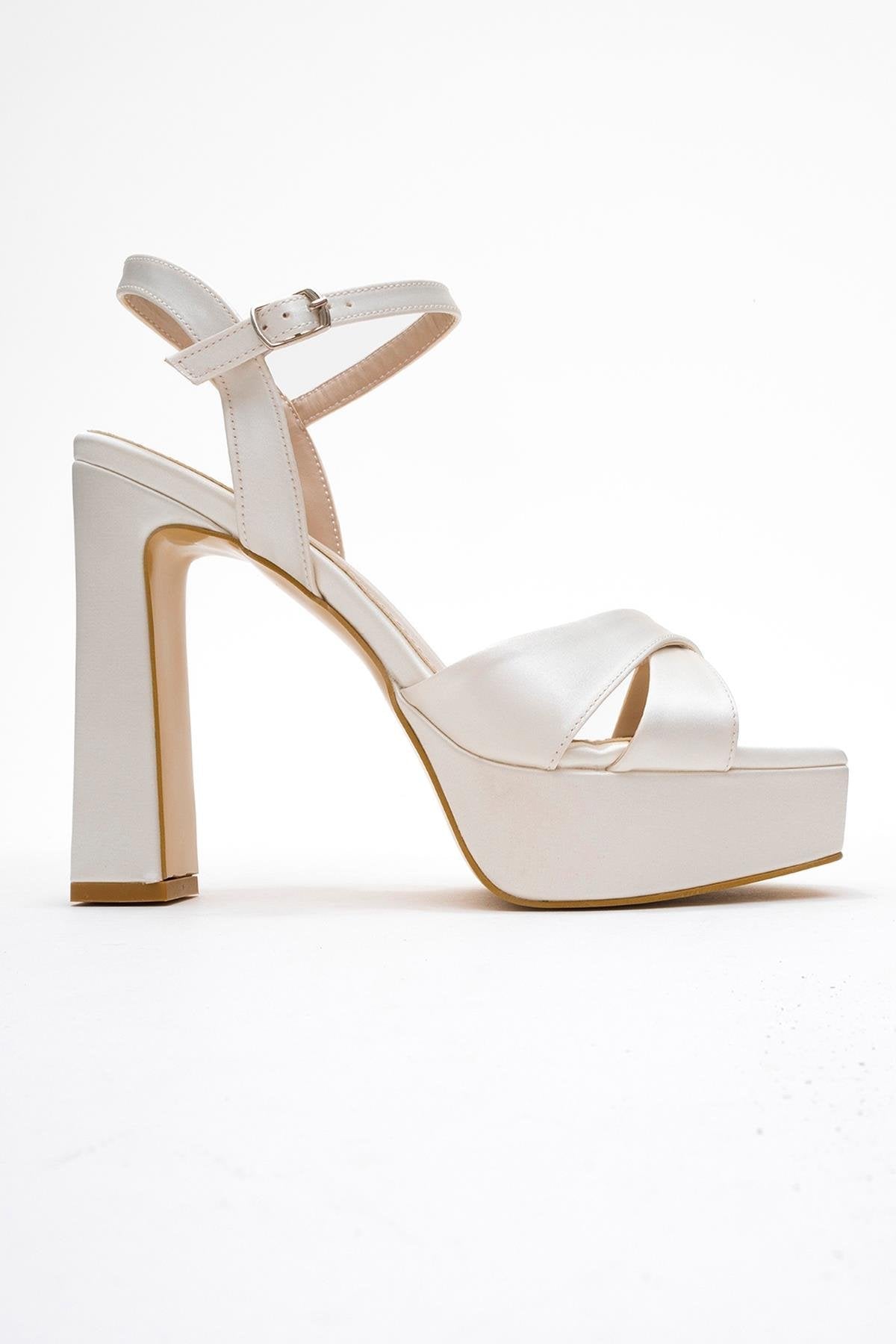 Yulia - Ivory Satin Cross-Strap Platform Heel Shoe (Women)