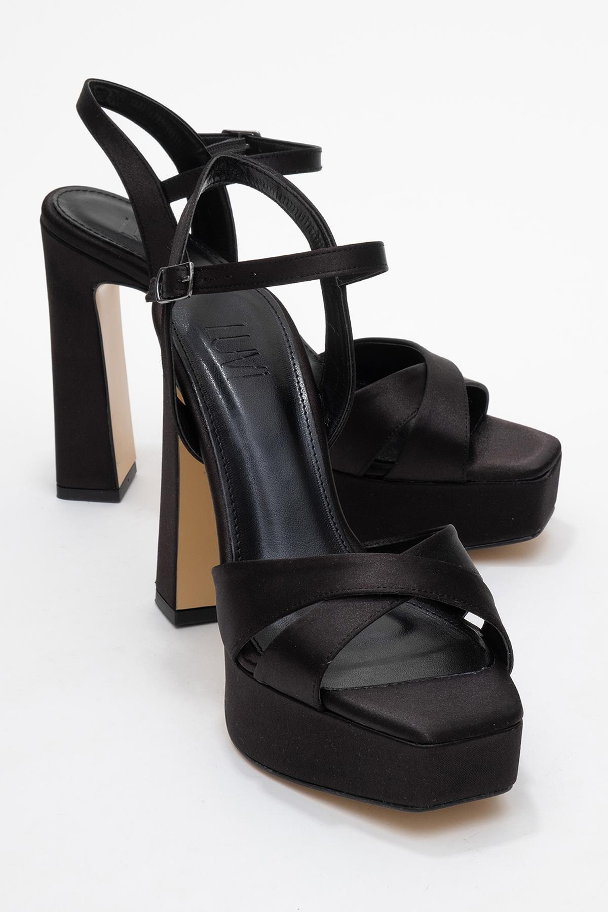 Yulia - Black Satin Cross-Strap Platform Heel (Women)