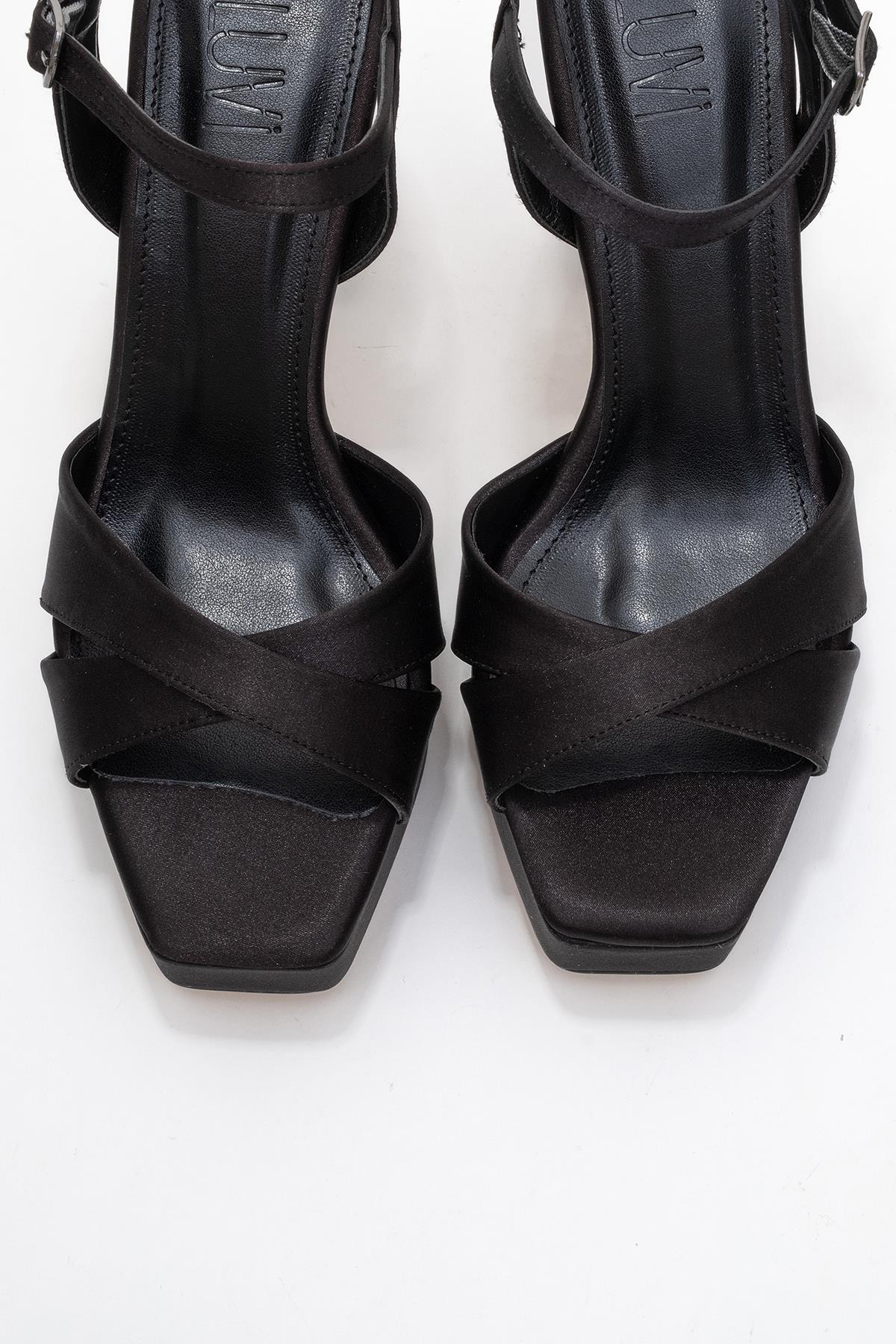 Yulia - Black Satin Cross-Strap Platform Heel (Women)