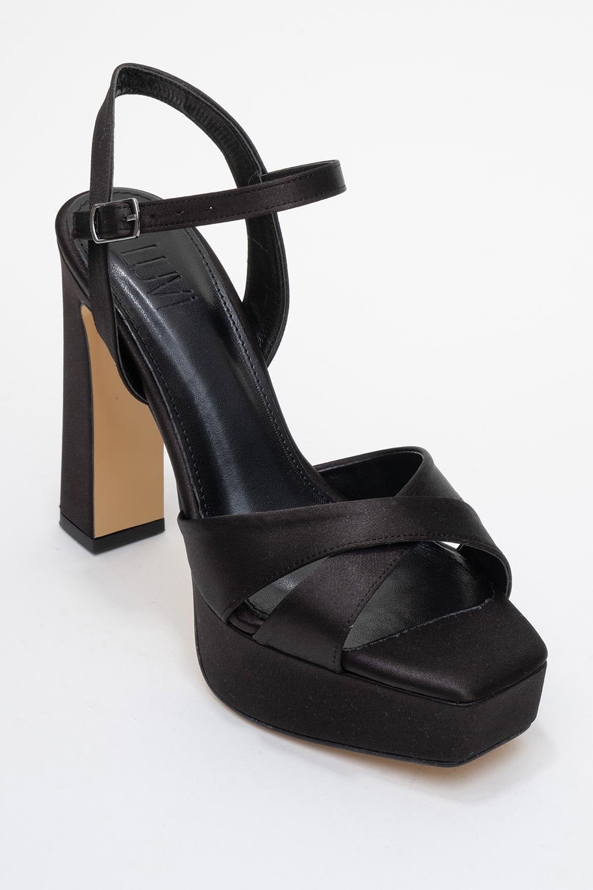 Yulia - Black Satin Cross-Strap Platform Heel (Women)