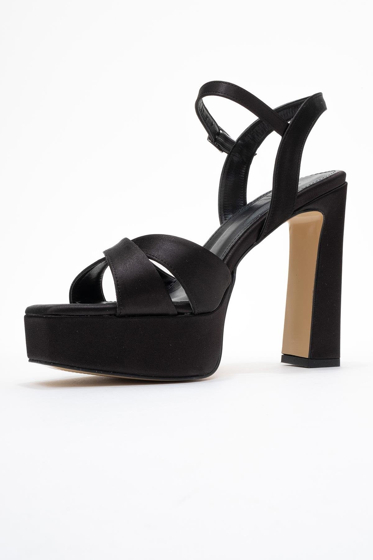 Yulia - Black Satin Cross-Strap Platform Heel (Women)