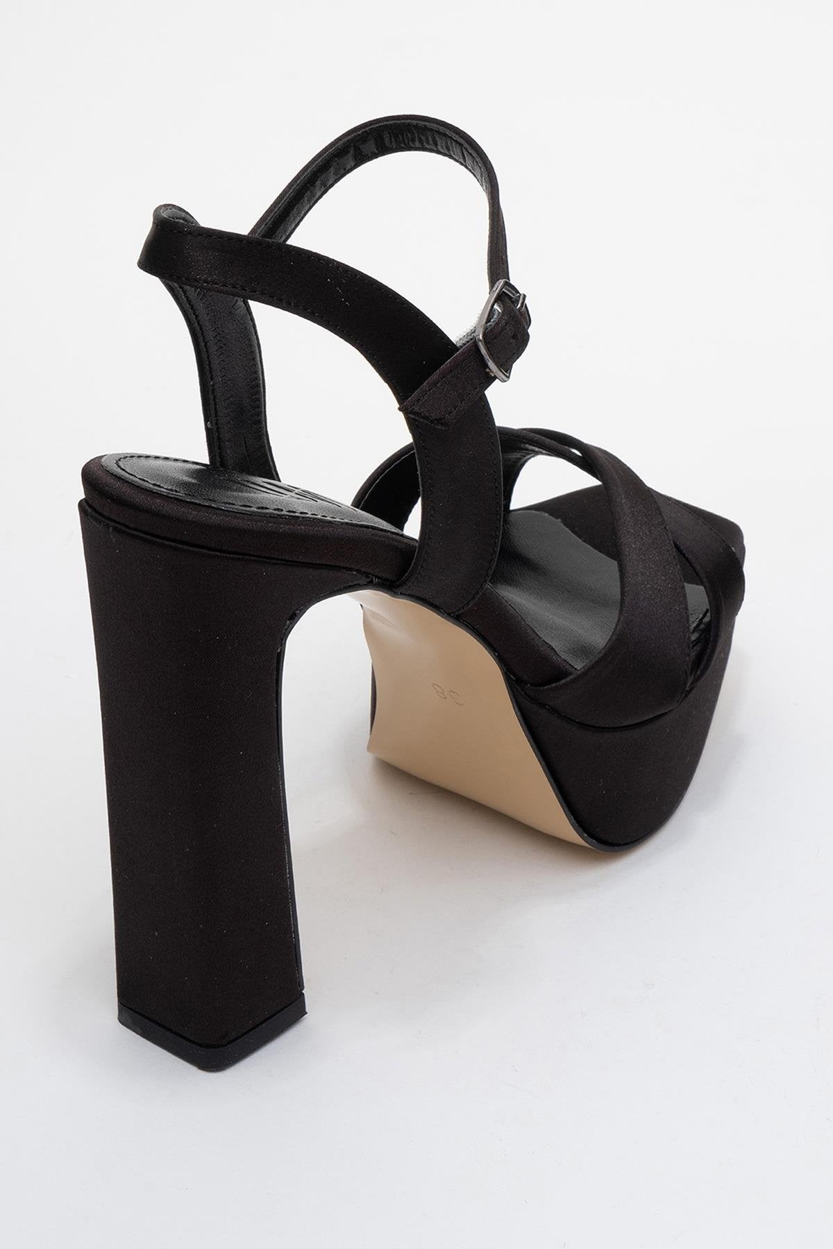 Yulia - Black Satin Cross-Strap Platform Heel (Women)