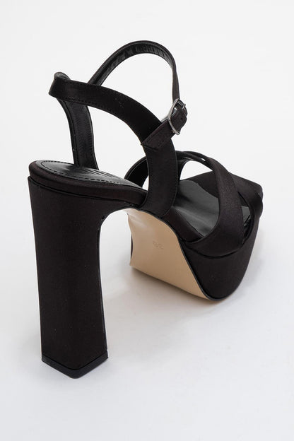 Yulia - Black Satin Cross-Strap Platform Heel (Women)