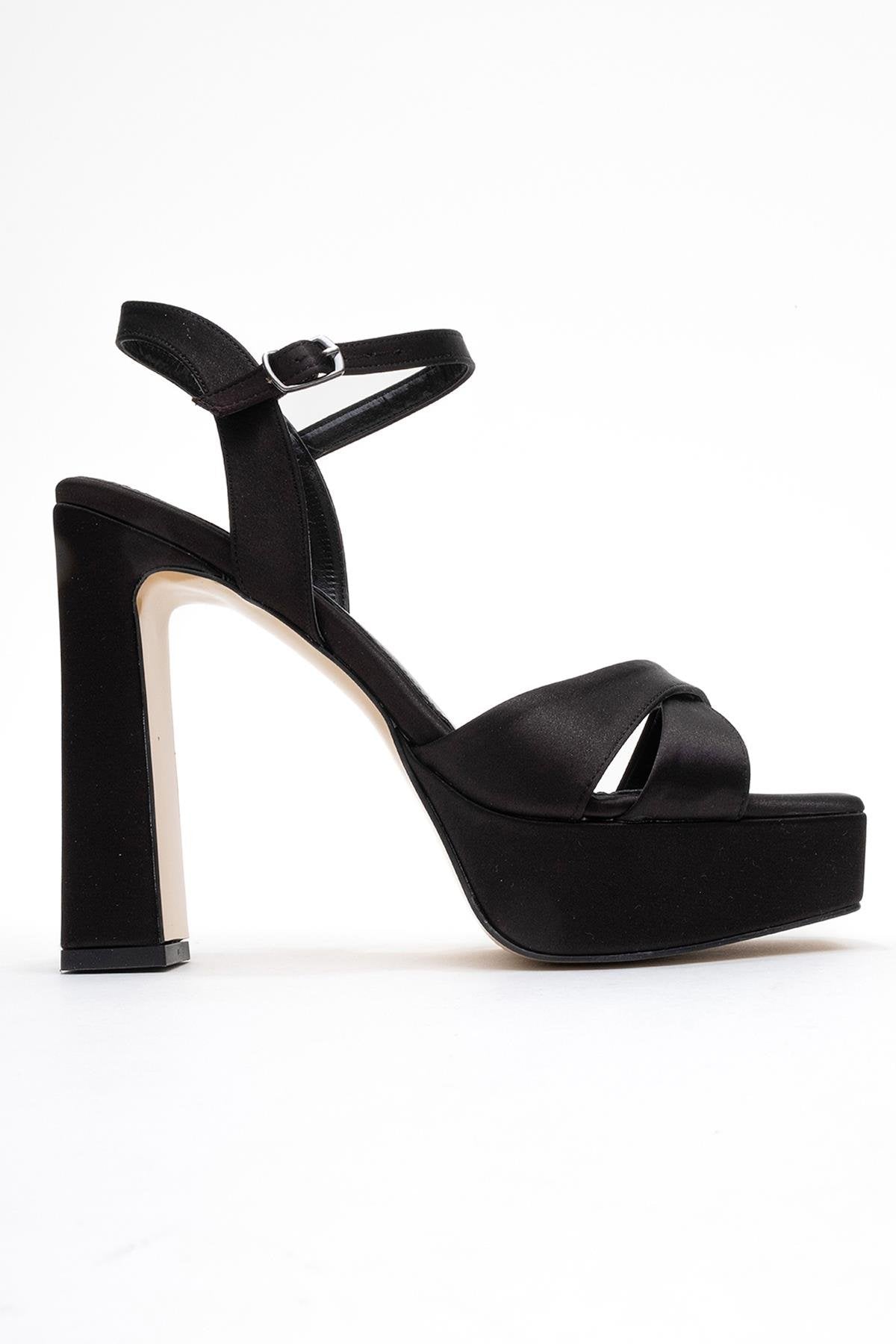 Yulia - Black Satin Cross-Strap Platform Heel (Women)