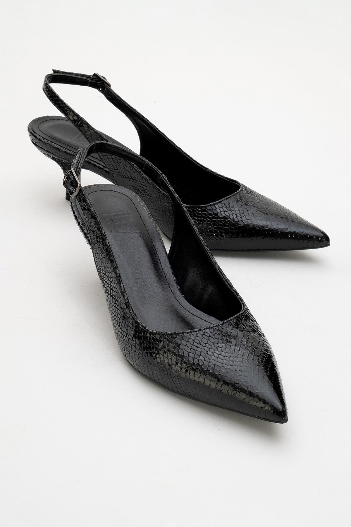 Valor - Zapatos de tacón de punta con estampado negro (mujer)
