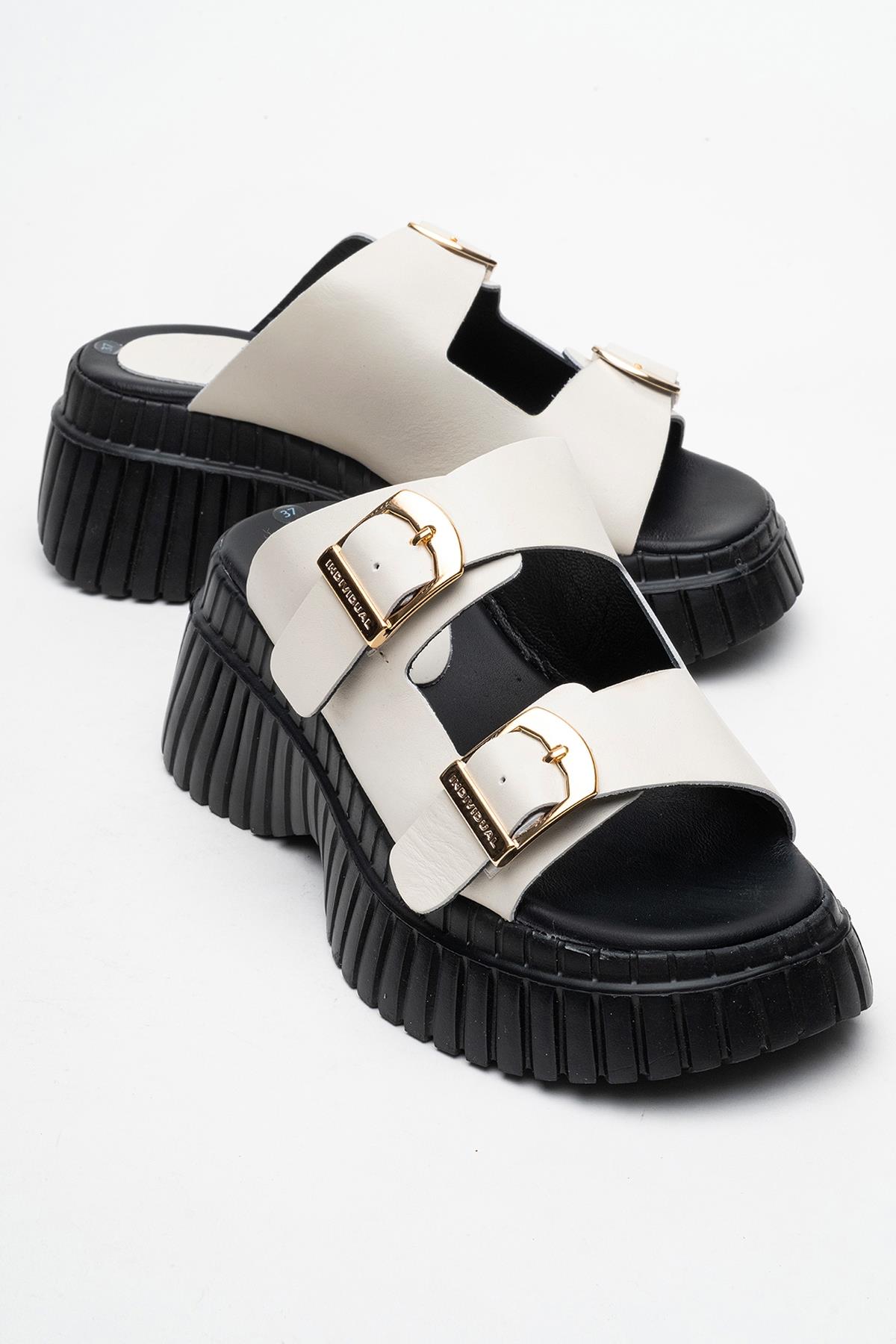 Joanes - Light Beige Leather Two-Strap Platform Sandal (Women)