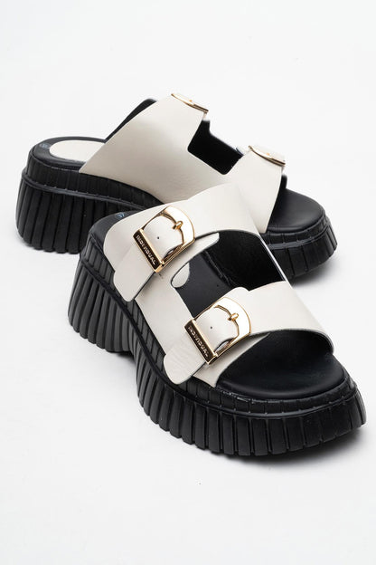 Joanes - Light Beige Leather Two-Strap Platform Sandal (Women)