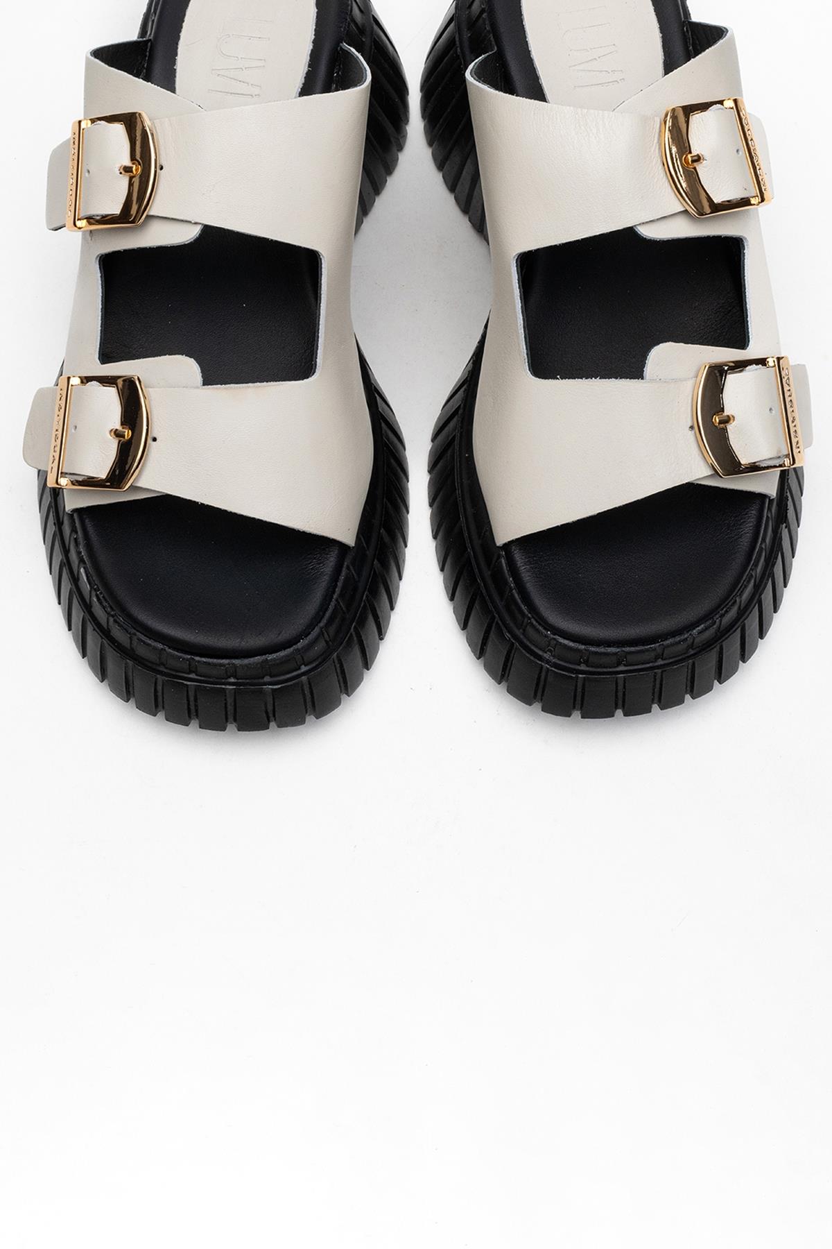 Joanes - Light Beige Leather Two-Strap Platform Sandal (Women)