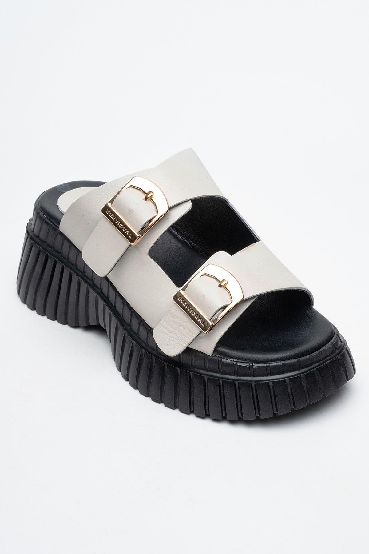 Joanes - Light Beige Leather Two-Strap Platform Sandal (Women)