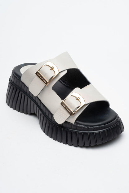Joanes - Light Beige Leather Two-Strap Platform Sandal (Women)