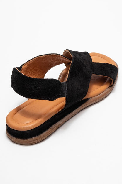 706 - Sandalia de Piel Genuina de Gamuza Negra (Mujer)