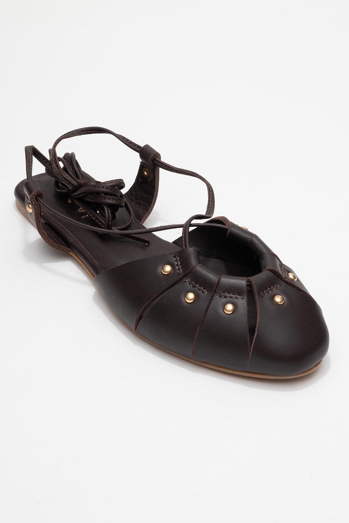 Daria - Sandalia de Cuero Marrón con Cordones al Tobillo (Mujer)