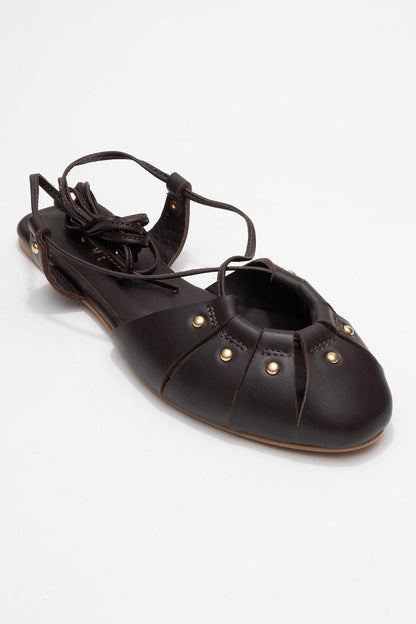 Daria - Sandalia de Cuero Marrón con Cordones al Tobillo (Mujer)