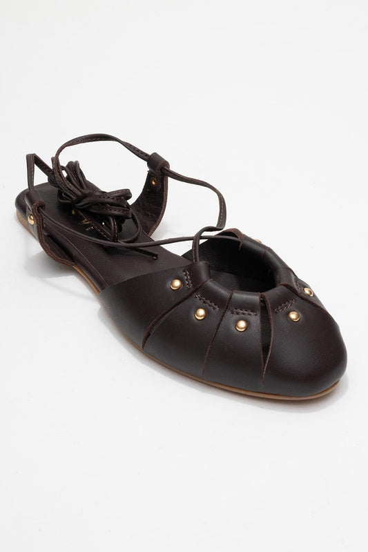 Daria - Sandalia de Cuero Marrón con Cordones al Tobillo (Mujer)