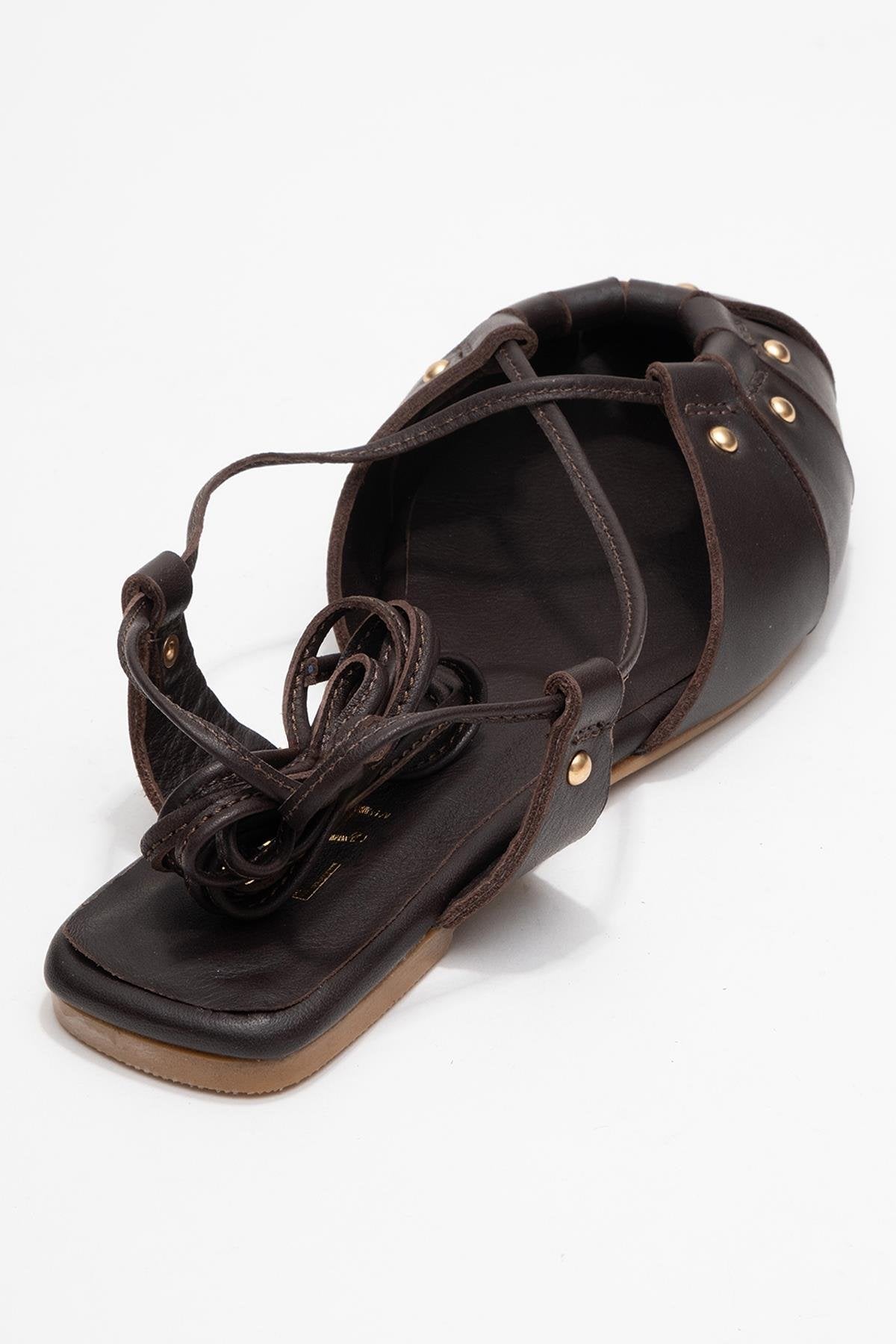 Daria - Sandalia de Cuero Marrón con Cordones al Tobillo (Mujer)